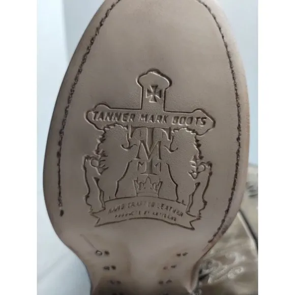 Tanner Mark Girls Pull-On Burnished Sand Butterfly Inlay Western Boots Sz US 12