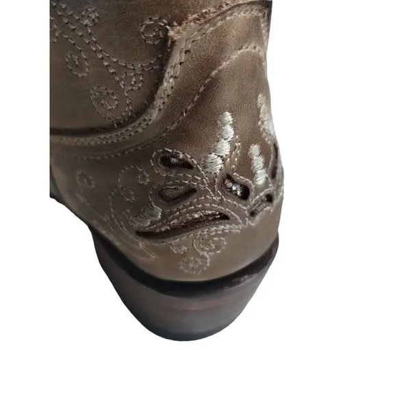 Tanner Mark Girls Pull-On Burnished Sand Butterfly Inlay Western Boots Sz US 12
