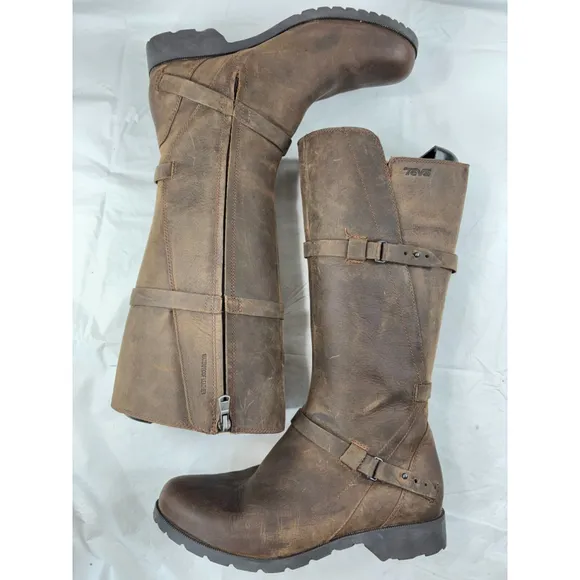 TEVA DE LA VINA BROWN WATERPROOF LEATHER TALL BOOTS SIZE 9