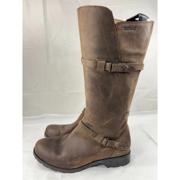 TEVA DE LA VINA BROWN WATERPROOF LEATHER TALL BOOTS SIZE 9