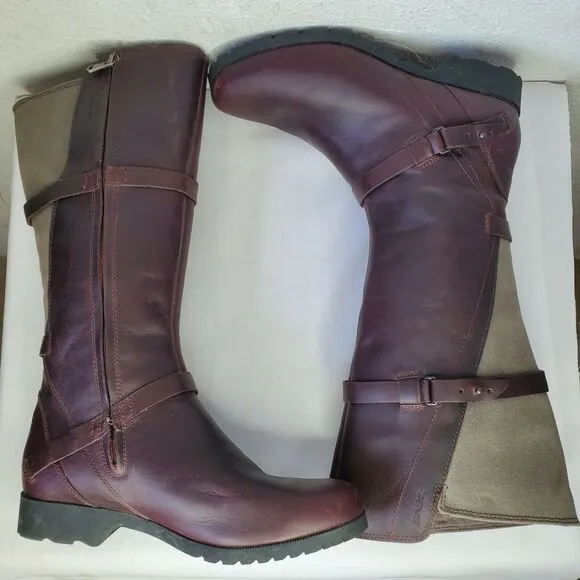 TEVA Womens Size 8 De La Vina Tall Waterproof Brown Leather Zipper Boots Riding