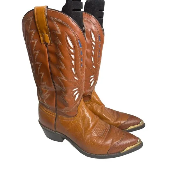 Texas Women's Brown Leather Tip Plate Toe Cowgirl Western Boots Size US 9.5D