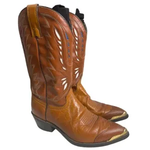 Texas Women's Brown Leather Tip Plate Toe Cowgirl Western Boots Size US 9.5D