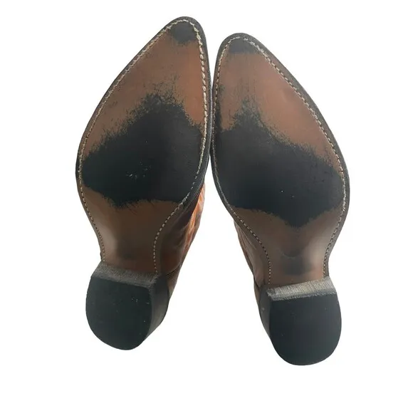 Texas Women's Brown Leather Tip Plate Toe Cowgirl Western Boots Size US 9.5D