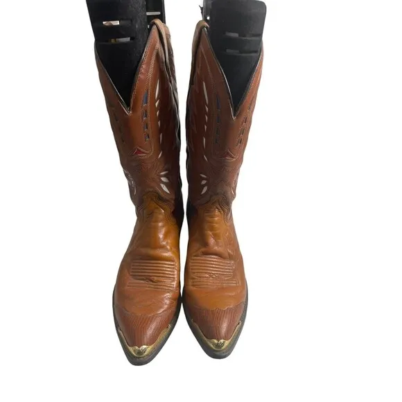 Texas Women's Brown Leather Tip Plate Toe Cowgirl Western Boots Size US 9.5D