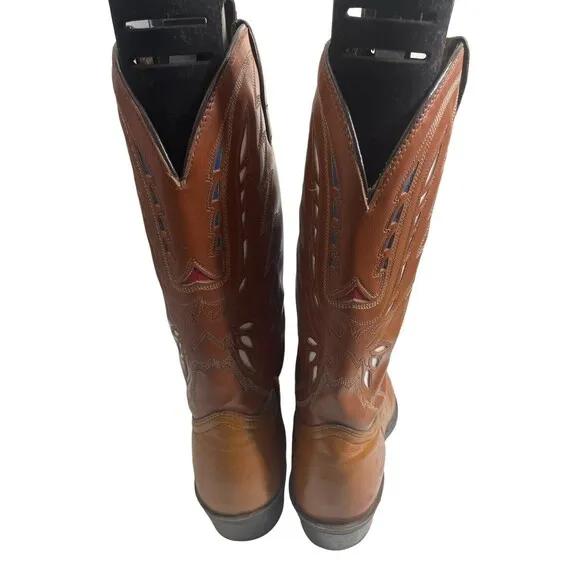 Texas Women's Brown Leather Tip Plate Toe Cowgirl Western Boots Size US 9.5D