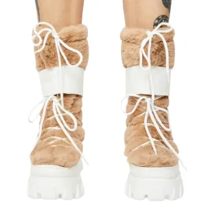 Teyanna Winter White Vegan Leather &amp; Fur Boots