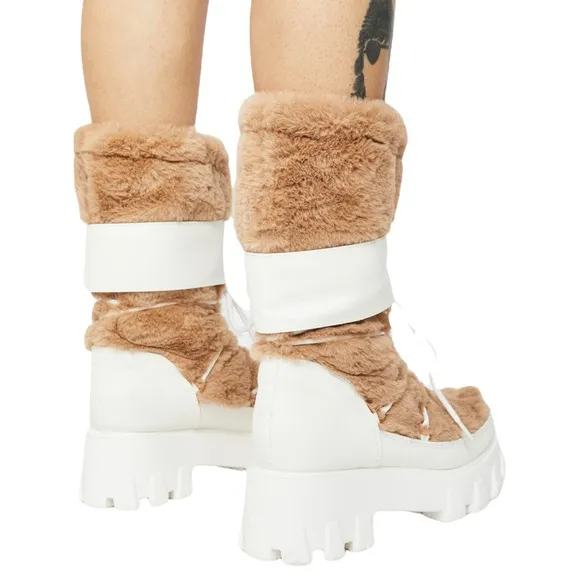 Teyanna Winter White Vegan Leather &amp; Fur Boots
