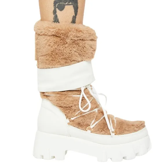 Teyanna Winter White Vegan Leather &amp; Fur Boots
