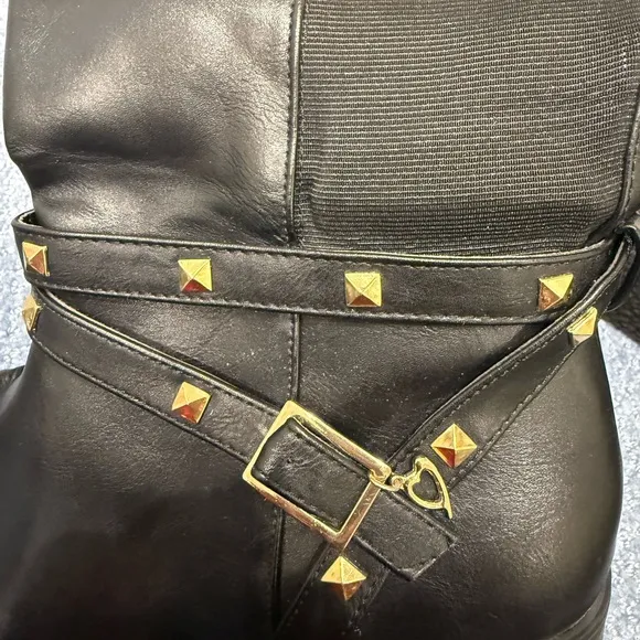 Thalia Sodi Vallie Black Riding Boots Women's Size 10W Wide Calf gold stud heart