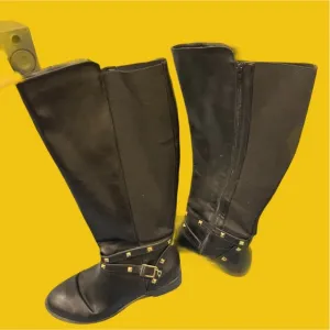 Thalia Sodi Vallie Black Riding Boots Women's Size 10W Wide Calf gold stud heart