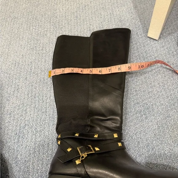 Thalia Sodi Vallie Black Riding Boots Women's Size 10W Wide Calf gold stud heart