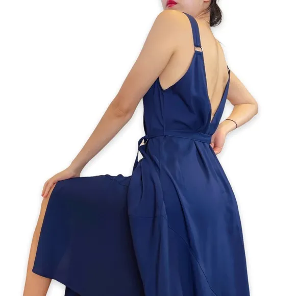 The Fifth Label Navy Blue Silky Asymmetrical Hem Midi Dress Size XS
