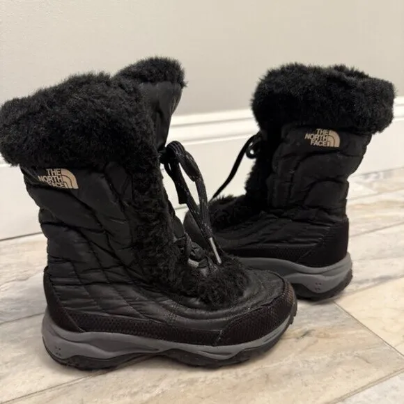 The North Face girls Toddler Size 13 Black Nuptse Faux-Fur II Down Snow Boots