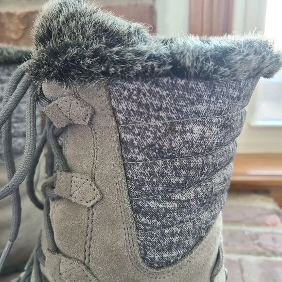 The North Face Nuptse Purna II Gray Women's Winter Boots Suede Faux Fur Size 9