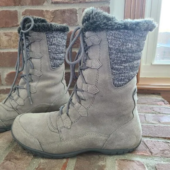 The North Face Nuptse Purna II Gray Women's Winter Boots Suede Faux Fur Size 9