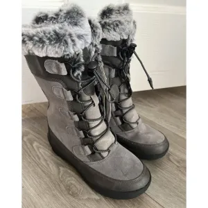 ThermoLite Snow Boots Winter Girls Size 1 Gray Faux Fur Trim Waterproof New