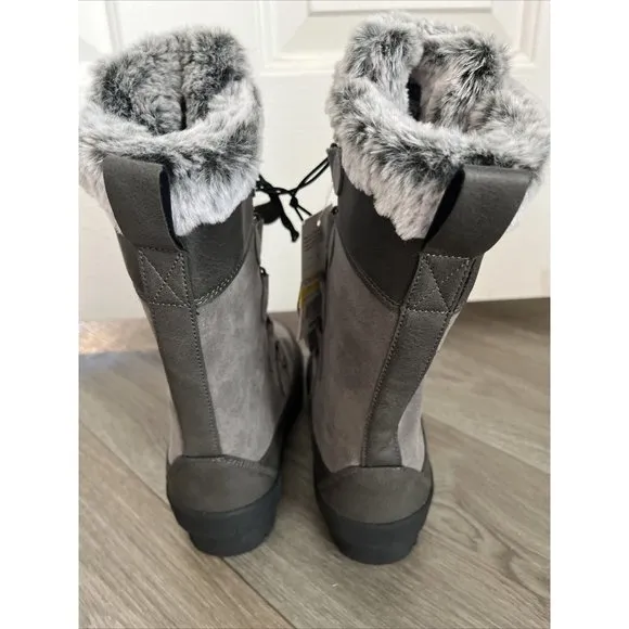 ThermoLite Snow Boots Winter Girls Size 1 Gray Faux Fur Trim Waterproof New