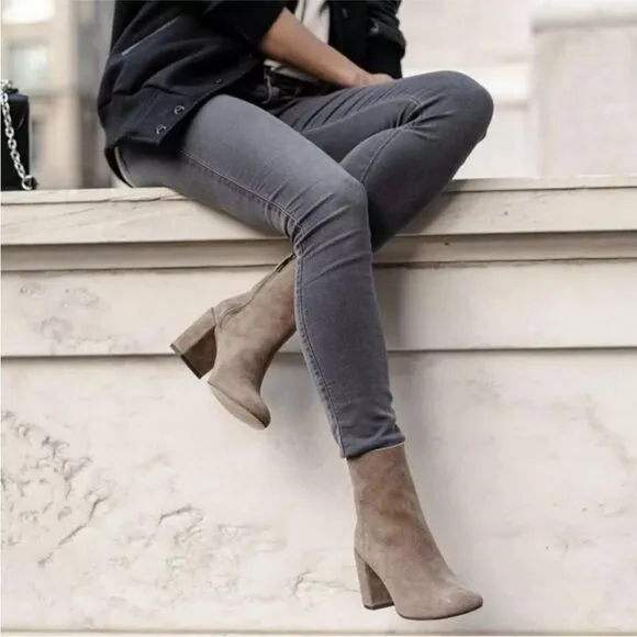 THURSDAY BOOT CO Highline Taupe Suede Ankle Boot Bootie Chunky Heel Size 5 New