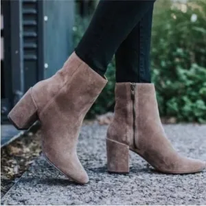 THURSDAY BOOT CO Highline Taupe Suede Ankle Boot Bootie Chunky Heel Size 5 New