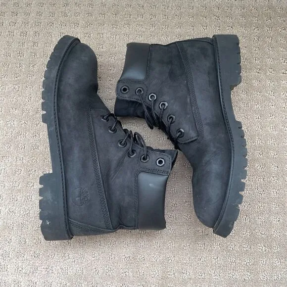 Timberland 12907 6-Inch Classic Boots Kids 7 Black Leather WATERPROOF Primaloft‎
