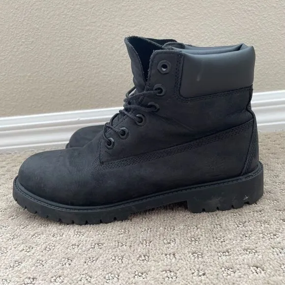 Timberland 12907 6-Inch Classic Boots Kids 7 Black Leather WATERPROOF Primaloft‎