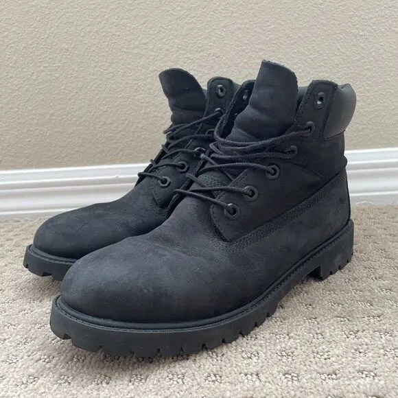 Timberland 12907 6-Inch Classic Boots Kids 7 Black Leather WATERPROOF Primaloft‎
