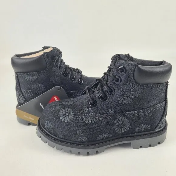 Timberland 6 IN Classic Toddler Boots Black Floral Leather