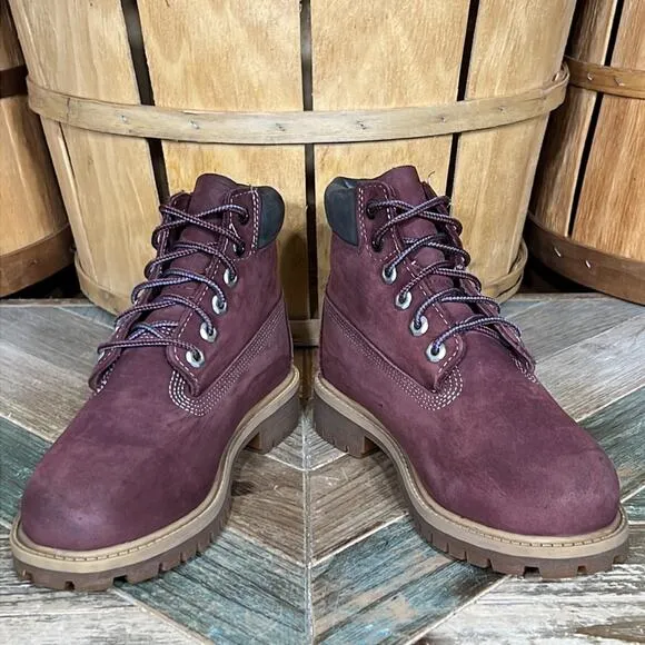 Timberland 6-Inch Premium Deep Burgundy Nubuck Waterproof Lace-Up Boots Boys 1