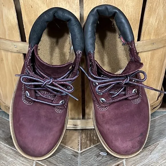 Timberland 6-Inch Premium Deep Burgundy Nubuck Waterproof Lace-Up Boots Boys 1
