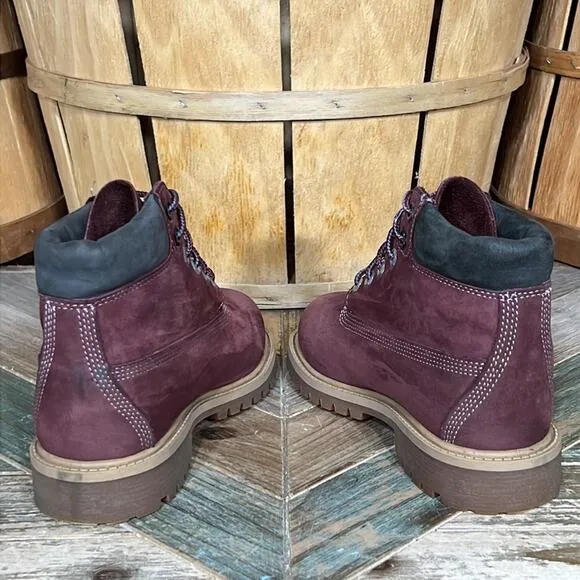 Timberland 6-Inch Premium Deep Burgundy Nubuck Waterproof Lace-Up Boots Boys 1