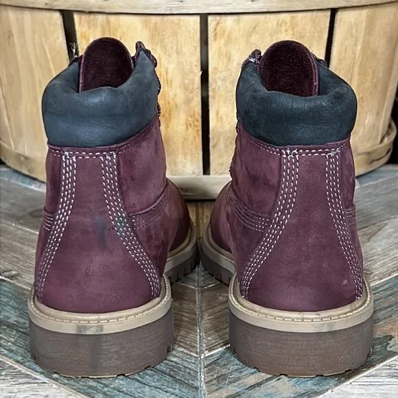 Timberland 6-Inch Premium Deep Burgundy Nubuck Waterproof Lace-Up Boots Boys 1