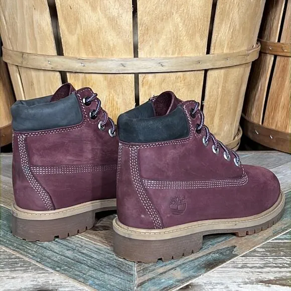 Timberland 6-Inch Premium Deep Burgundy Nubuck Waterproof Lace-Up Boots Boys 1