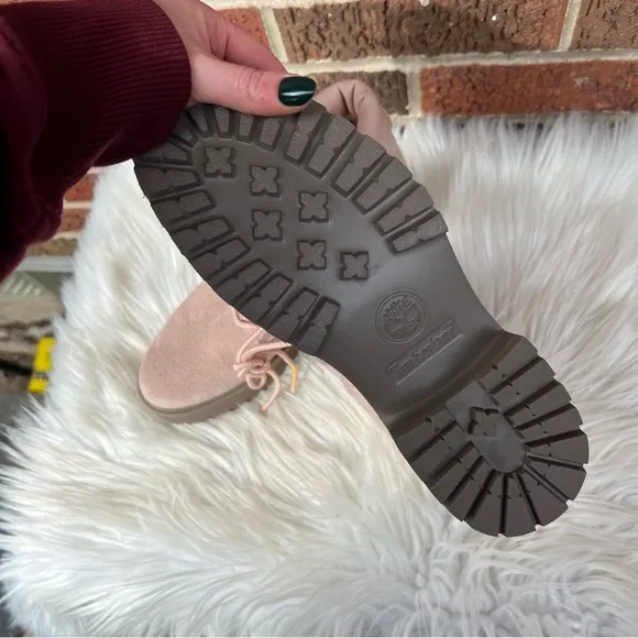 Timberland Baby Pink Suede Chunky Heel Round Toe Boots