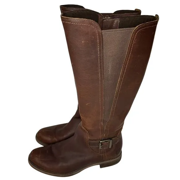 Timberland Brown Leather Knee High Riding Boots Women’s 9 Side Zip Round Toe