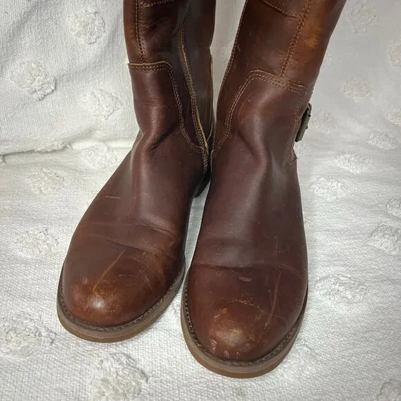 Timberland Brown Leather Knee High Riding Boots Women’s 9 Side Zip Round Toe