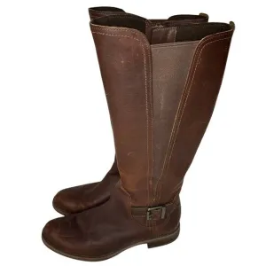 Timberland Brown Leather Knee High Riding Boots Women’s 9 Side Zip Round Toe