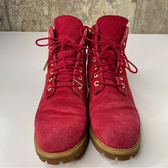 Timberland Holiday ‘Nice’ Themed Red Suede 6” Boots Mens Size 7