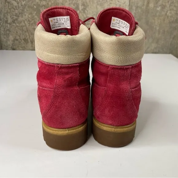 Timberland Holiday ‘Nice’ Themed Red Suede 6” Boots Mens Size 7
