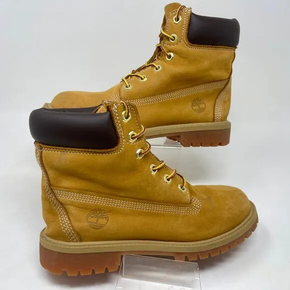 Timberland Junior Premium Waterproof Leather Boots 6&quot; Nubuck Tan Junior Sz 5