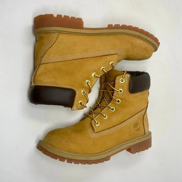 Timberland Junior Premium Waterproof Leather Boots 6&quot; Nubuck Tan Junior Sz 5