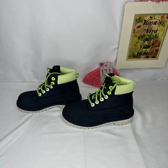 Timberland Kids' Waterproof Nubuck Navy &amp; Green Boots Size 13