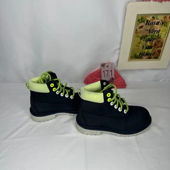 Timberland Kids' Waterproof Nubuck Navy &amp; Green Boots Size 13