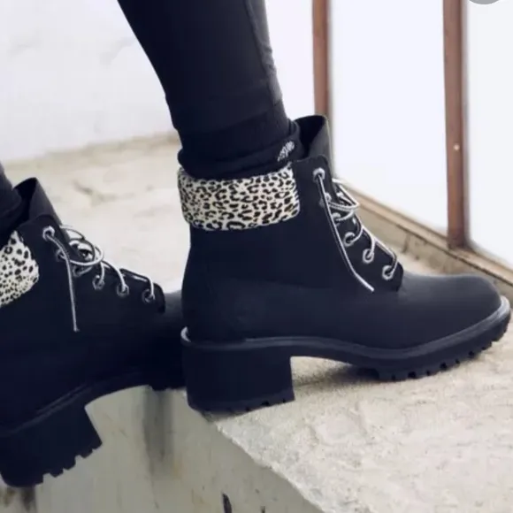 Timberland Kinsley 6 Inch Waterproof Boots In Black Snow Leopard