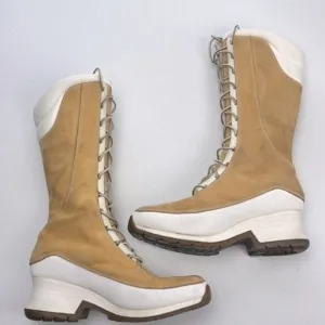 Timberland Lace-Up Boots Platform Calf-Height Leather Camel/White Upper RARE!
