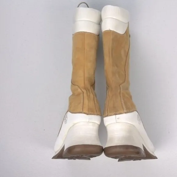 Timberland Lace-Up Boots Platform Calf-Height Leather Camel/White Upper RARE!