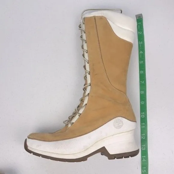 Timberland Lace-Up Boots Platform Calf-Height Leather Camel/White Upper RARE!
