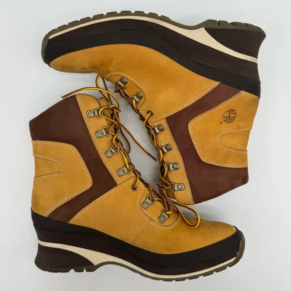 Timberland Leather Tan/Brown Wedge Heel Boots Size 8
