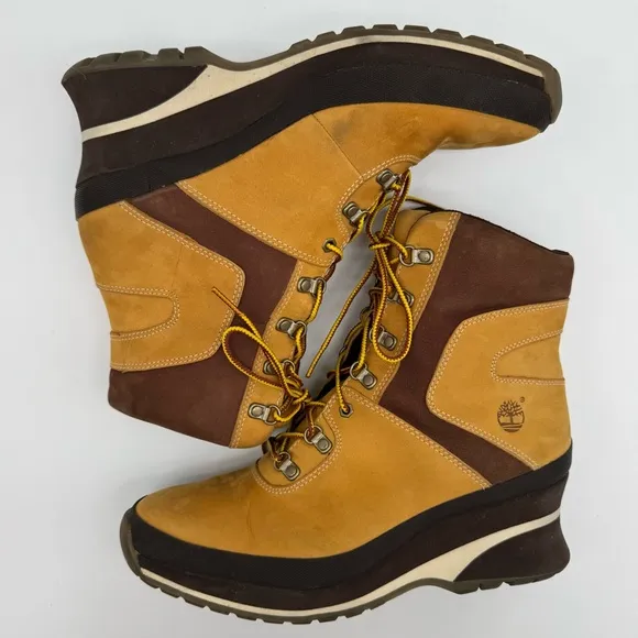 Timberland Leather Tan/Brown Wedge Heel Boots Size 8