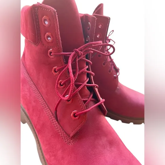TIMBERLAND Men’s 11.5 Classic Waterproof 6-inch Red Boots Nubuck A41UR EUC